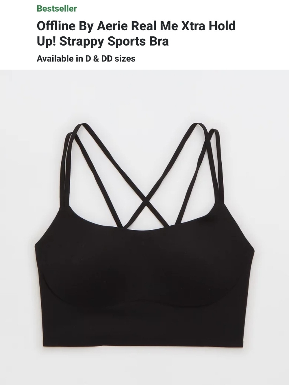aerie Real Me Xtra Hold Up! Strappy Sports Bra - Black